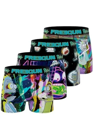Freegun Boxer Uomo Multi-Sport, Mutande, RICK AND MORTY, Antiscivolo e Morbido, Set di 4, Verde/Turchese/Rosa/Nero, Taglie S