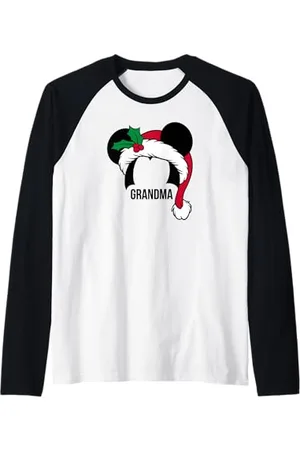 Disney Maglietta Mickey Mouse Ears Santa Hat GRANDMA Holiday Maglia con Maniche Raglan