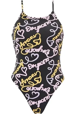 Emporio Armani One-Piece Logomania Swimsuits, Costume Da Bagno Donna, (Black-Heart Logo Pr), L