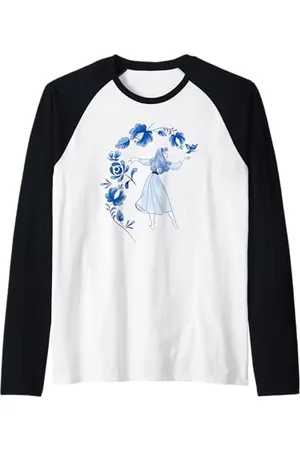 Disney Maglietta Sleeping Beauty Princess Aurora Blue Flowers Maglia con Maniche Raglan