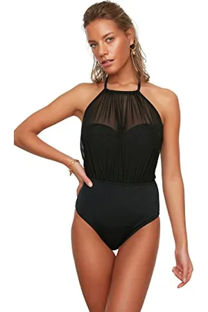 Trendyol Collo in Tulle Dettagliato Mayo Costume Intero, , 44 Donna