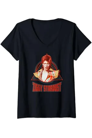 David Bowie Donna Music Rock Ziggy Stardust 2 Maglietta con Collo a V