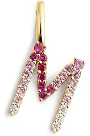 SINGULARU Charm Letter Spark Sakura. Iniziale in Argento Sterling con Finitura Placcata 18Kt e Zirconi. Gioielli da Donna. Lettera M