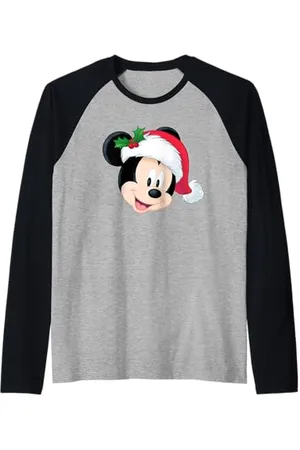 Disney Maglietta Mickey Mouse in Santa Hat Holiday Maglia con Maniche Raglan