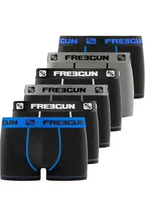Freegun Boxer Uomo Cotone, Mutande Uomo, Vestibilità Perfetta, Stretch (set di 6), Nero, Grigio, Blu, Taglie M