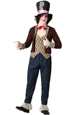 Atosa | Costume Cappellaio Matto da Uomo | Carattere iconico, stile eccentrico e accattivante con cappello decorativo, giacca vintage e pantaloni a righe | Ideale per Carnevale e Feste | M-L