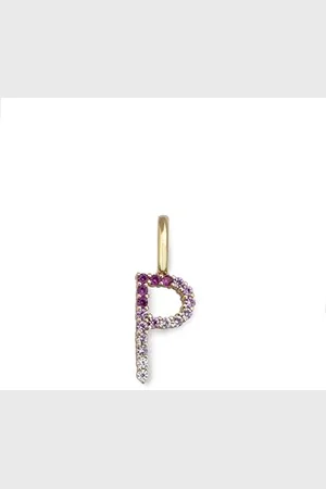 SINGULARU Charm Letter Spark Sakura. Iniziale in Argento Sterling con Finitura Placcata 18Kt e Zirconi. Gioielli da Donna. Lettera P
