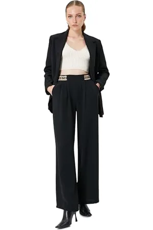 Koton Wide Leg High Rise Pleated Embroidered Trousers, Boxer Bambino da Donna, (999)