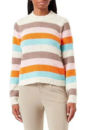 Pieces® Pcnatasha LS O-Collo Knit Noos BC Maglione, Betulla/Righe: Fssl-Rose Shadow Peor-Blu Navy, L Donna
