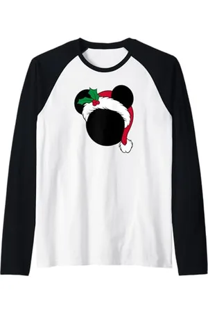 Disney Mickey Mouse Icon con Santa Hat Holiday T-Shirt Maglia con Maniche Raglan