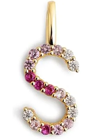 SINGULARU Charm Letter Spark Sakura. Iniziale in Argento Sterling con Finitura Placcata 18Kt e Zirconi. Gioielli da Donna. Lettera S