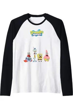 Spongebob Tutti i personaggi Sorpreso Faccia Maglia con Maniche Raglan