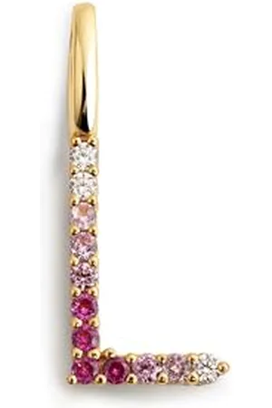 SINGULARU Charm Letter Spark Sakura. Iniziale in Argento Sterling con Finitura Placcata 18Kt e Zirconi. Gioielli da Donna. Lettera L
