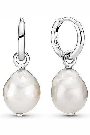 PANDORA Orecchini a cerchio in argento Sterling con perla bianca barocca coltivata d