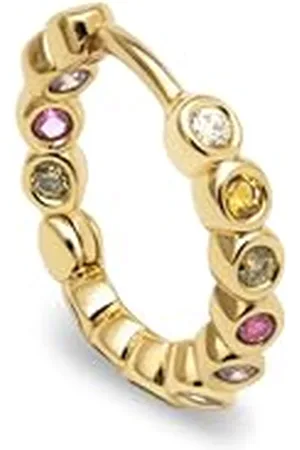 SINGULARU Orecchino Singolo Cerchio Orbit. Ottone con Placcatura 18Kt e Zirconi Colorati. Chiusura Click/Congo. Gioielli da Donna