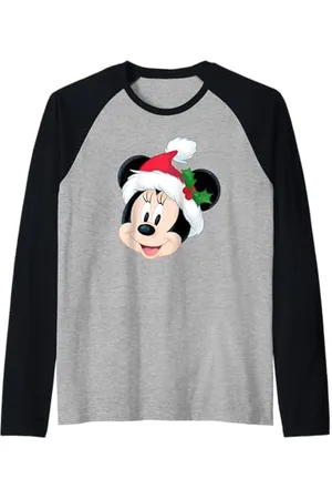 Disney T-shirt natalizia Minnie Mouse in Santa Hat Maglia con Maniche Raglan