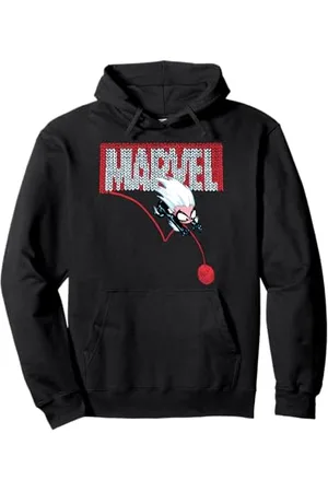 Marvel Spider-Man Cartoon Kawaii Black Cat Knit Logo Felpa con Cappuccio