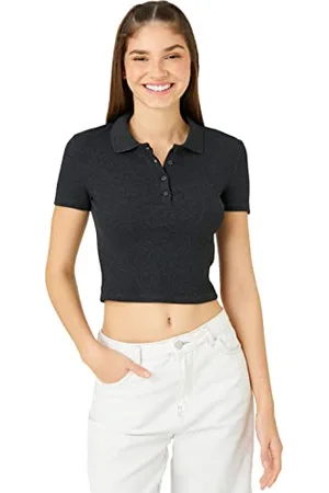 Koton Crop T-Shirt Polo Neck Short Sleeve Button Detail, (924), S Donna