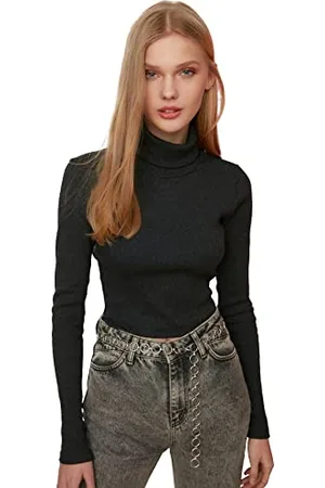 Trendyol ARS-Bavaria-Camicia Lavorata a Maglia, Colore: Antracite Blouse, , L Donna