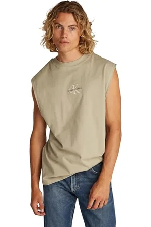 Calvin Klein Uomo Canotta Monologo Sleeveless Tee Relaxed Fit, Beige (Aluminum), L