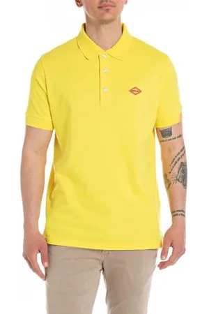 Replay Polo da uomo , a maniche corte, vestibilità regolare, in cotone elasticizzato, giallo , XL