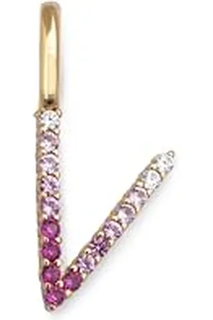 SINGULARU Charm Letter Spark Sakura. Iniziale in Argento Sterling con Finitura Placcata 18Kt e Zirconi. Gioielli da Donna. Lettera V