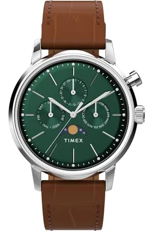 Timex Orologio da uomo Marlin 40 mm, cinturino a sgancio rapido in due pezzi in pelle marrone, quadrante verde, cassa in acciaio inox TW2W51000
