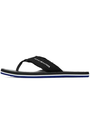 Tommy Hilfiger Uomo Infradito Leather Beach Sandal con Frange, (Black), 45