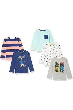 Amazon T-Shirt Maniche Lunghe Bambini e Ragazzi, Pacco da 5, , 6-7 Anni