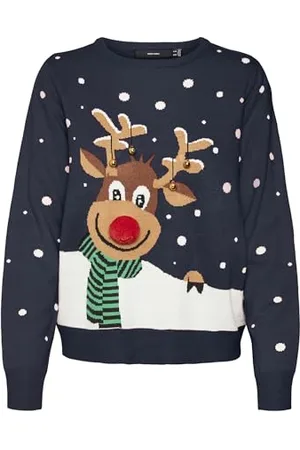 VERO MODA Vmsnowy Deer LS O-Neck Xmas Maglione Lavorato a Maglia, , S Donna