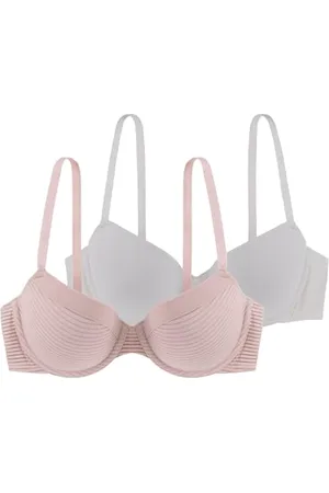 Dorina Louise Set di Due Reggiseni, Demi Leggermente Imbottiti, Coppe Modellate Ferretto, Spalline Regolabili, Tessuto Micro Strisce Burnout, Microfibra Morbida per Comfort e Supporto, Rosa e Avorio