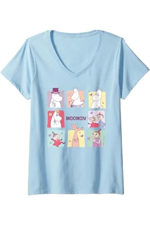 Moomin Donna Blocchi di caratteri quadrati Maglietta con Collo a V