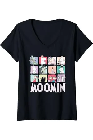 Moomin Donna Group Caratteri Blocchi Scuro Maglietta con Collo a V