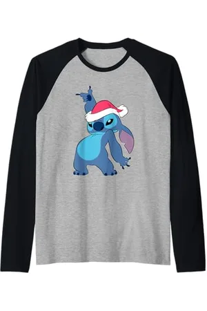 Disney Lilo & Stitch Christmas Santa Hat Stitch Portrait Maglia con Maniche Raglan