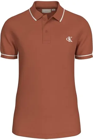 Calvin Klein Uomo Maglietta Polo Maniche Corte Tipping Slim Elasticizzata, Arancione , M