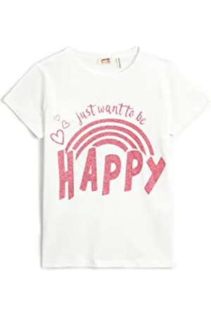 Koton Printed Glittery Short Sleeve T-Shirt Crew Neck Cotton, T-Shirt Ragazze, (002)