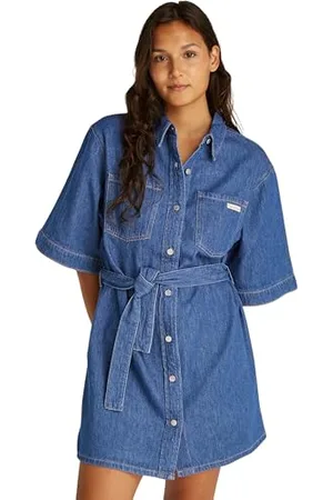 Calvin Klein Linen Boxy Belted Shirt Dress J20J225169 Abito Camicia, ( Medium), M Donna