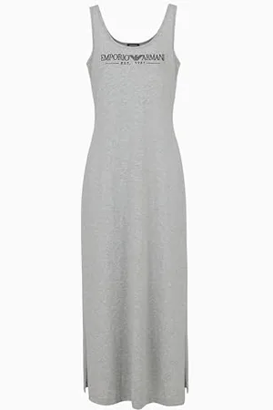 Emporio Armani Long Dressing Gown Camicia da Notte, Melange Grigio Chiaro, M Donna