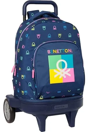 Safta BENETTON COOL - Zaino grande con ruote, compatto evoluzione, rimovibile, ideale per bambini di diverse età, comodo e versatile, qualità e resistenza, 33 x 22 x 45 cm, colore blu marino, Blu