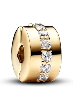PANDORA Moments 761972C01 - Clip in argento sterling con lega di metallo placcato oro 14 carati e zirconi, compatibile con bracciali Moments, misura unica, Argento sterling, Zirconia cubica