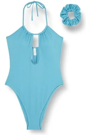 Calvin Klein Donna Costume da Bagno Plunge One Piece in Tessuto Increspato, Blu (Adriatic ), S