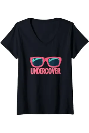 UNDERCOVER Donna Occhiali da sole divertenti e costume discorso sotto copertura Maglietta con Collo a V