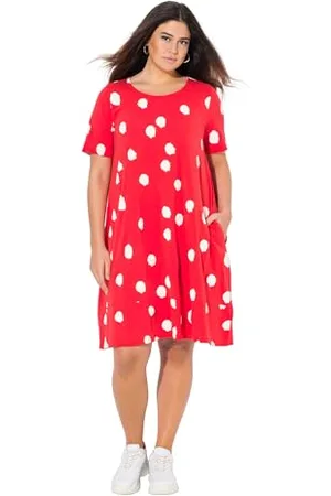 Ulla Popken Midikleid, Punkte, A-Linie, Taschen, Rundhals, Halbarm Abito Midi in Jersey con Piccola Balza sull