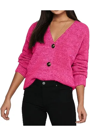 ONLY Onlcelina Life LS Cardigan Knt Noos Maglione, Viola Fucsia/Dettaglio: Melange, XL Donna