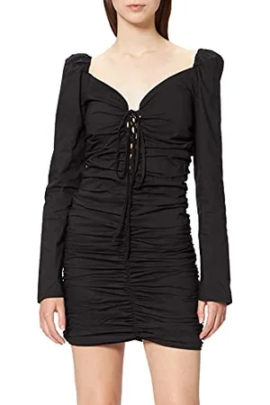 NEON COCO Drape Detail Long Sleeve Bodycon Dress Vestito Elegante, (Black C10), 40 (Taglia Produttore: Medium) Donna