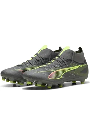 PUMA Ultra 5 Match+ FG/AG, Scarpe da Calcio Unisex-Adulto, Matte Aged Silver-Yellow Alert Aged Silver, 46.5 EU