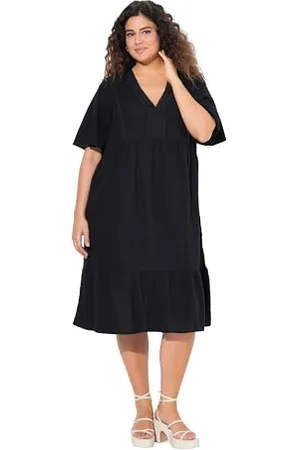 Ulla Popken Volant-Kleid mit V-Ausschnitt Abito a Balza con Scollo a V, , 64-66 Donna