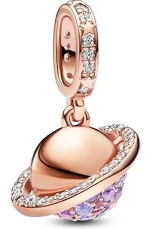 PANDORA Moments Planet Saturn 782433C01 - Ciondolo scintillante in argento sterling con lega di metallo placcato oro rosa, compatibile Moments e ME Braccialetti, Lila, Argento sterling, Zirconia