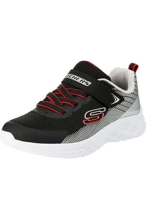 Skechers Boys, Sneaker, Black Textile/Synthetic/Silver & Red Trim, 27.5 EU