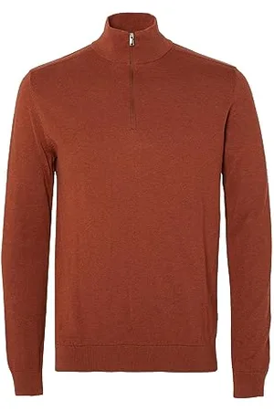 SELETED Slhberg Noos-Cardigan con Mezza Zip Maglione, Henné Bruciato. Dettagli: Melange, M Uomo